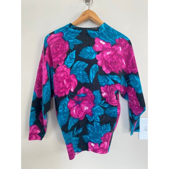 Daniel Caron vintage wool / angora rabbit hair floral sweater M fuzzy - Picture 2 of 4